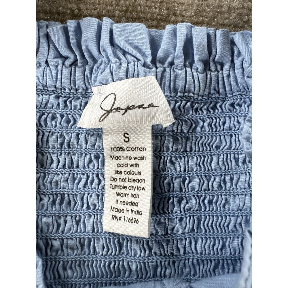 Japna Blue Cotten Cropped Tank Top Ruffle Trim Hook Eye Front Womens Small - Picture 3 of 5